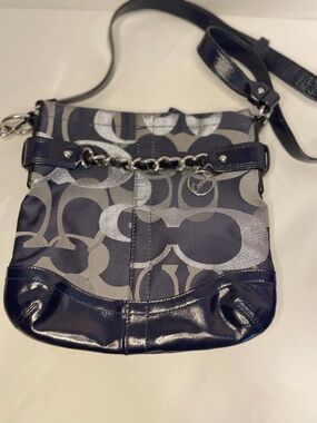 Coach Navy and Silver Signature Chain Crossbody Bag